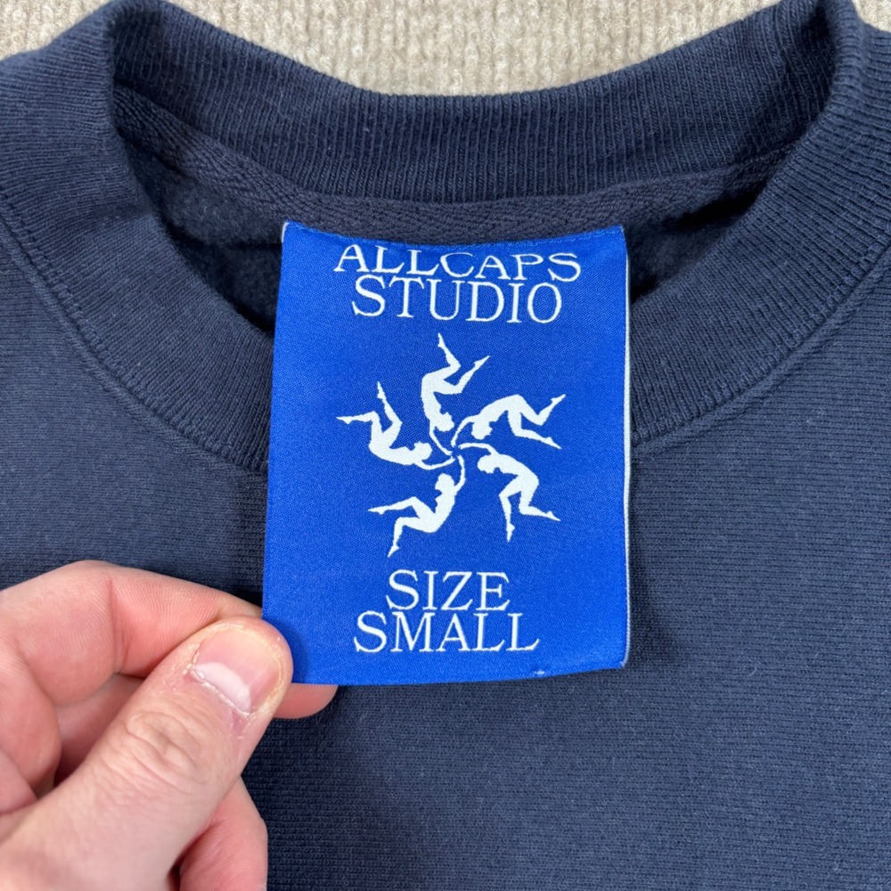ALLCAPSTUDIO Navy We Believe Champion Crewneck Men's Size Small EUC - Picture 3 of 7